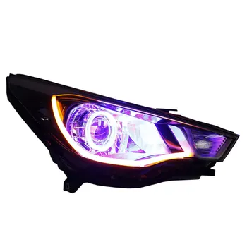 

Headlight assembly for Hyundai Verna LED angel eye turn signal Bi-lens HID bulbs with 65W Ballast, left and right