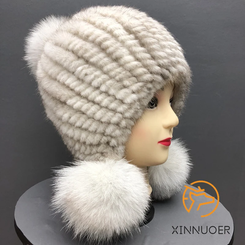 Dames Nertsen Gebreid Winter Natuurlijk Met Vossenbont Bal Mode Warm Casual Zakelijk Outdoor Prinses Hoed_voghion.com