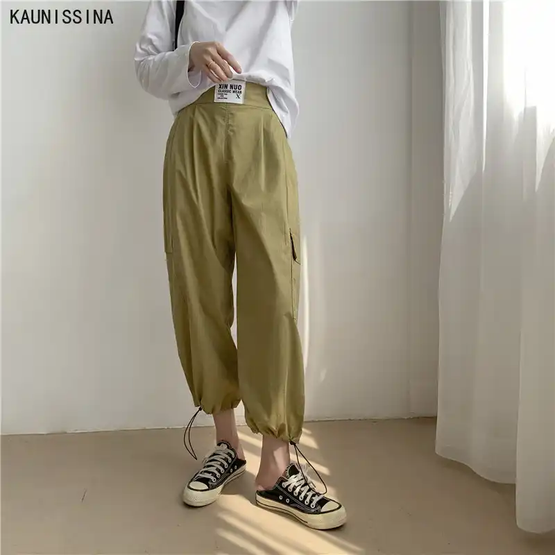ストリート貨物パンツ女性カジュアルジョギングハイウエスト春秋女性の綿ズボン韓国風レディースパンツ パンツ カプリパンツ Aliexpress