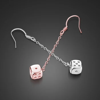

New Fashion Jewelry The dice Earrings For Women Hot Sale 1 Pair Long style 100% 925 sterling silver Earring Rose gold jewelry