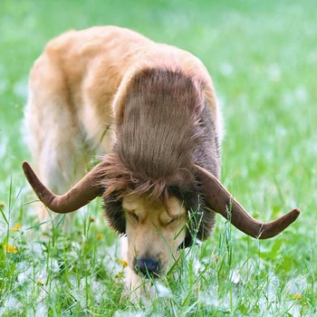 

Pet Costume Cute Warm Simulation Cosplay Headwear Halloween Plushy Ox Horn Outdoor Dog Cap Party Dress Up Adjustable