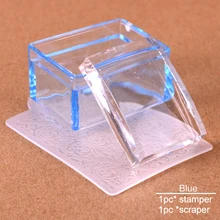 

Mirror Nail Stamper Clear Rectangle Silicone Head Manicure Scraper Polish Transfer Template Kit with Cap Nail Art Stamping Plate