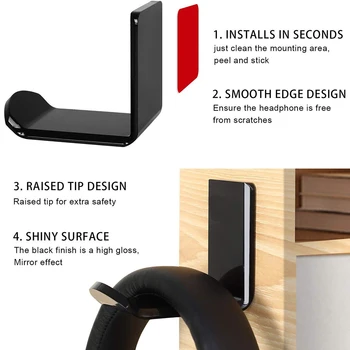 

2pcs Sticker Acrylic Headphone Bracket Hanger Under Desk Wall Mounted Headset Holder Hook Earphone Sticky Display Stand