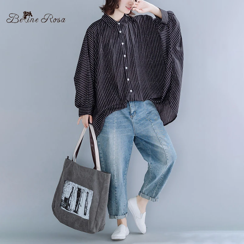 

BelineRosa 2019 Big Sizes Women Blouses Casual Striped Batwing Sleeve Blouse Plus Size 4XL 5XL 6XL 7XL JJDM0104
