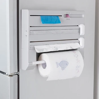 

6 in 1 Multi-function Kitchen Storage Rack Tin Foil Plastic Wrapper Storage Rack Paper Towel Garbage Bag Rack