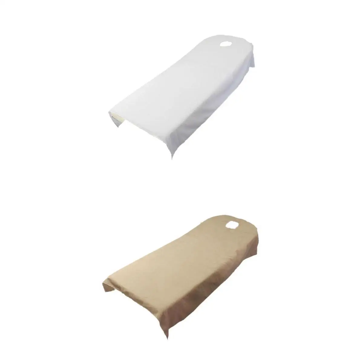 2pcs Beauty Bed Cover Massage SPA Table Bed Flat Sheets with Hole White/Camel - 80x190cm/ 35.43x 74.80inch