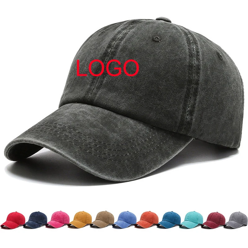 Washed Cotton Baseball Caps w/ Custom Embroidery Adjustable