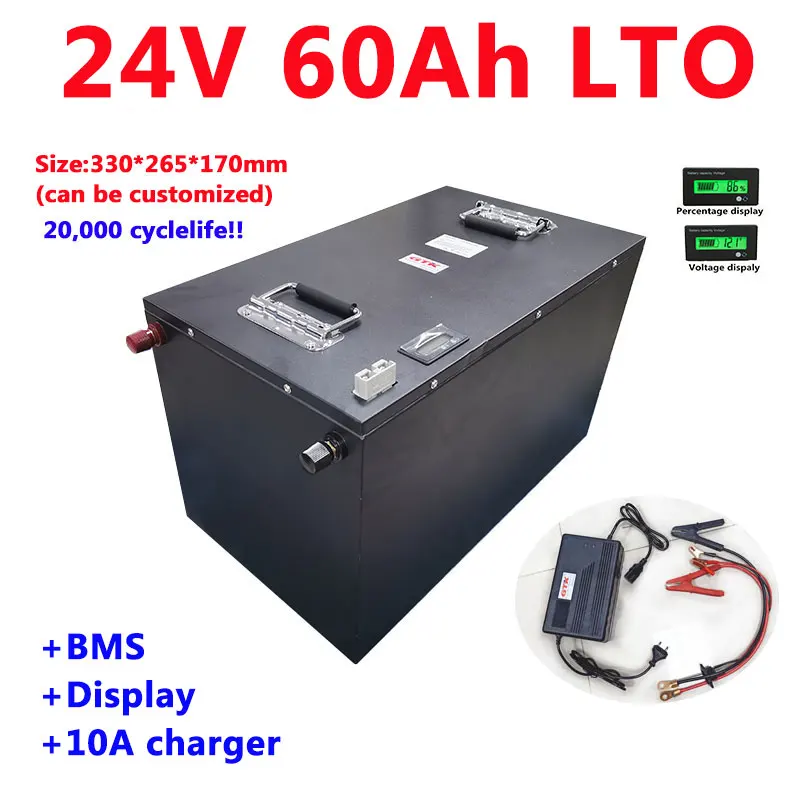 Глубокий цикл лития титанит 24v 60ah аккумулятор лто пакет с BMS для инвалидных колясок велосипед Солнечный свет UPS Инвертор+ 10А зарядное устройство