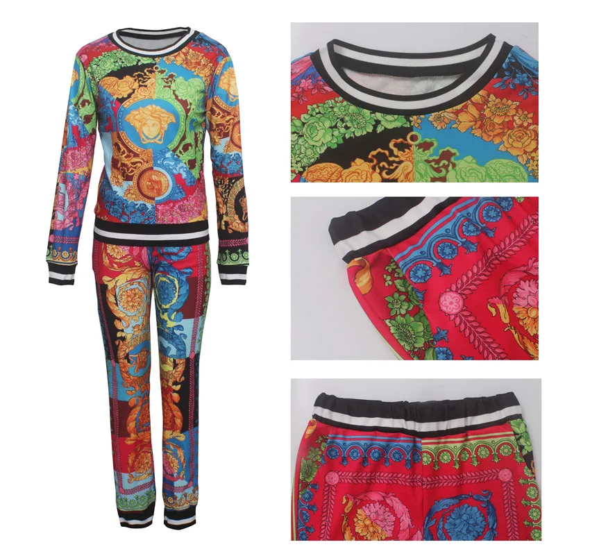 Wjustforu, китайский стиль, принт, спортивный костюм для женщин, Свободный пуловер, топы+ брюки-карандаш, Женский Осенний повседневный комплект из двух предметов