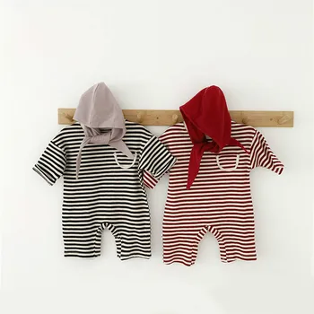 

New Striped Long Sleeved Jumpsuit With Hat In Autumn And Winter Of 2019 Baby Girl Ropmers Fashion Clothing