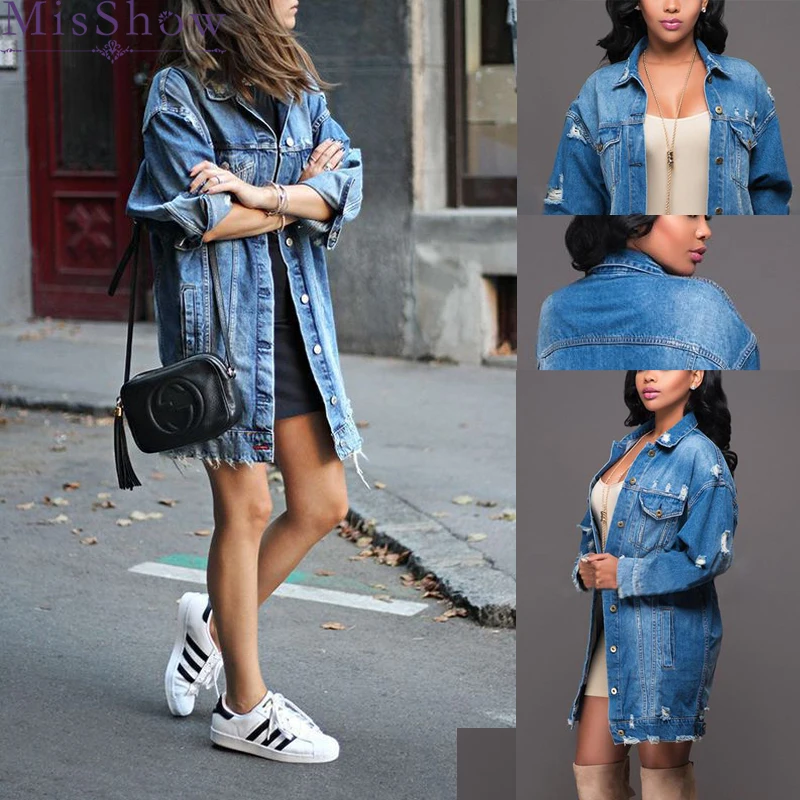 

Long Loose Button Hole Casual Blue Jacket Coat 2019 Autumn Casual Jackets Women Fashion Streetwear Long Coat Outwear Coats