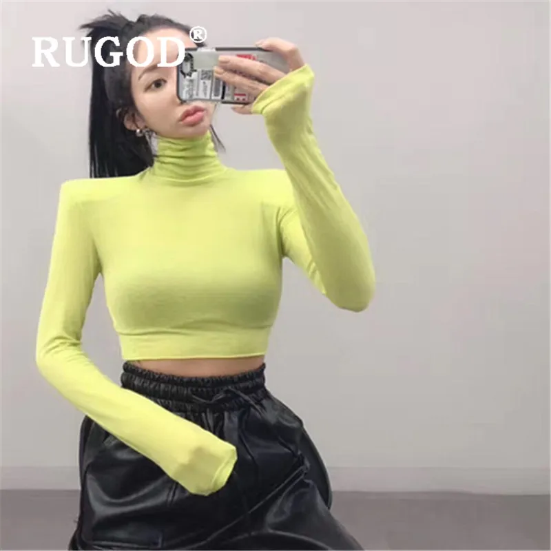 RUGOD 2019 Новая Осенняя однотонная женская футболка Водолазка с длинным рукавом
