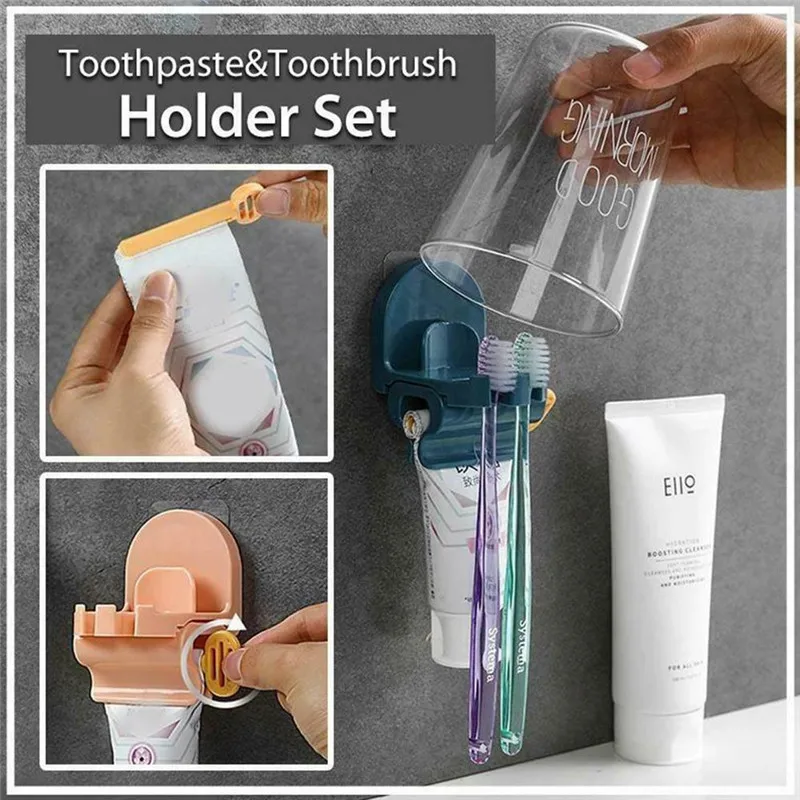 

Toothpaste Dispenser Wall Mount Toothbrush Storage Holder Plastic Cleanser Rolling Squeezer Easy Press For Bathroom Accessories