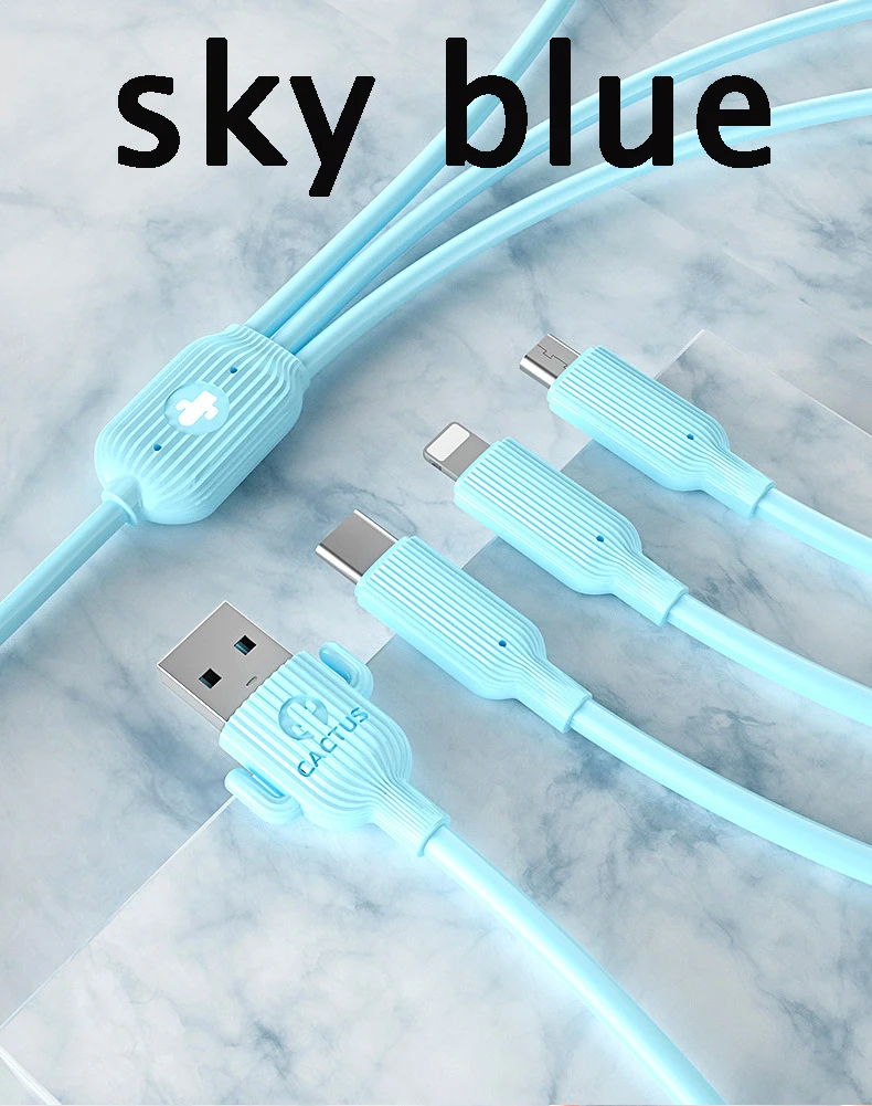 Micro USB 3.5A 1 drag 3usb линия для Apple huawei samsung xiaomi креативный дышащий свет type-c Android кабель для быстрой зарядки данных - Цвет: blue