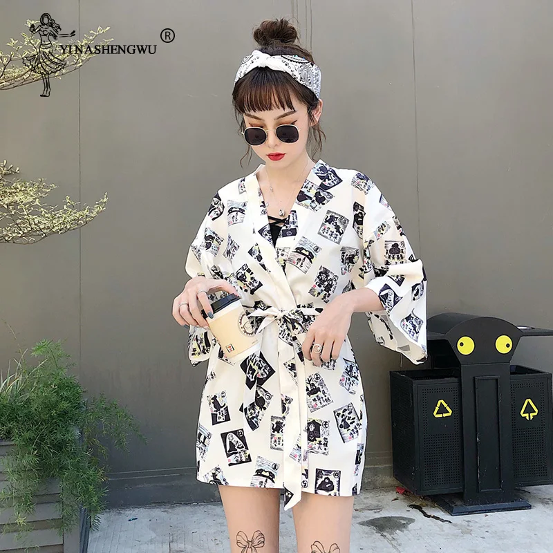 Kimonos Asia Japanese Oriental Kimono Cardigan Yukata Pajamas for Woman Coat Chiffon Sunscreen Tops Beach Travel Thin Holiday