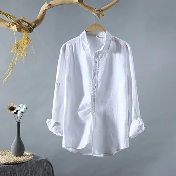 

2020 white long-sleeved linen shirts men leisure is prevented bask in comfortable breathable soft cotton and linen shirts