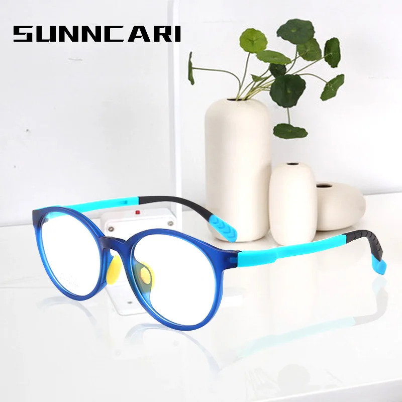 blue light blocking glasses for kids Girls Boys Optical Blue Patchwork glasses frame Flexible Silicone Baby's eyewear Frame