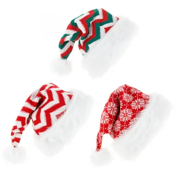 

2Pcs Christmas Hat Santa Claus Hat Children Soft Woolen Knitting With Ball For Kids Adult Gift Navidad Natal Cristmas Decoration