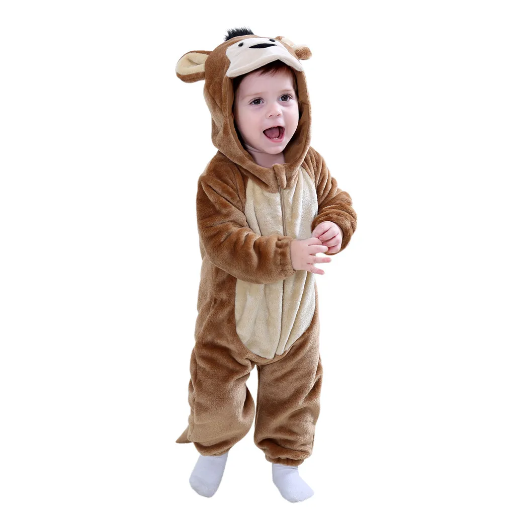 Одежда для маленьких девочек; детский фланелевый комбинезон в форме милых животных; маскарадные пижамы с животными; комбинезон для малышей - Цвет: Brown A