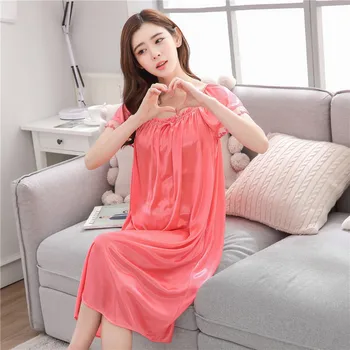 

2020 Summer Plus Fat Mm Middle-aged Women's Viscose Fiber Plus-sized Short Sleeve Midi Home One-Piece Nightdress Sleepwear