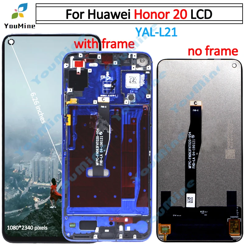 Original for Huawei Honor 20 LCD Display Screen Touch Digitizer with Frame Assembly Replacement For honor 20 YAL-L21 lcd screen