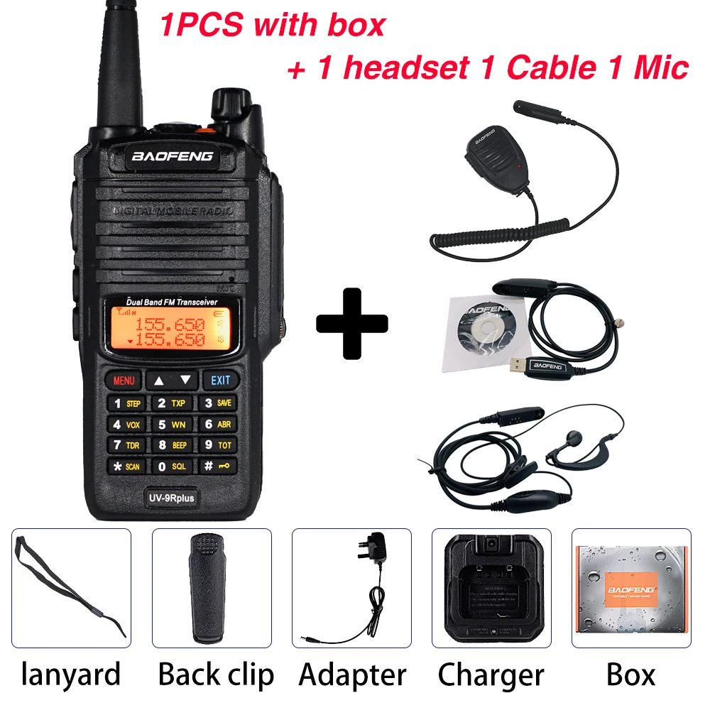 Baofeng UV-9R plus Walkie Talkie IP67 Водонепроницаемый главный динамик CB радио FM приемопередатчик UHF/VHF радио 10 Вт 4800 мАч uv 9r plus - Цвет: Add mic cable heat