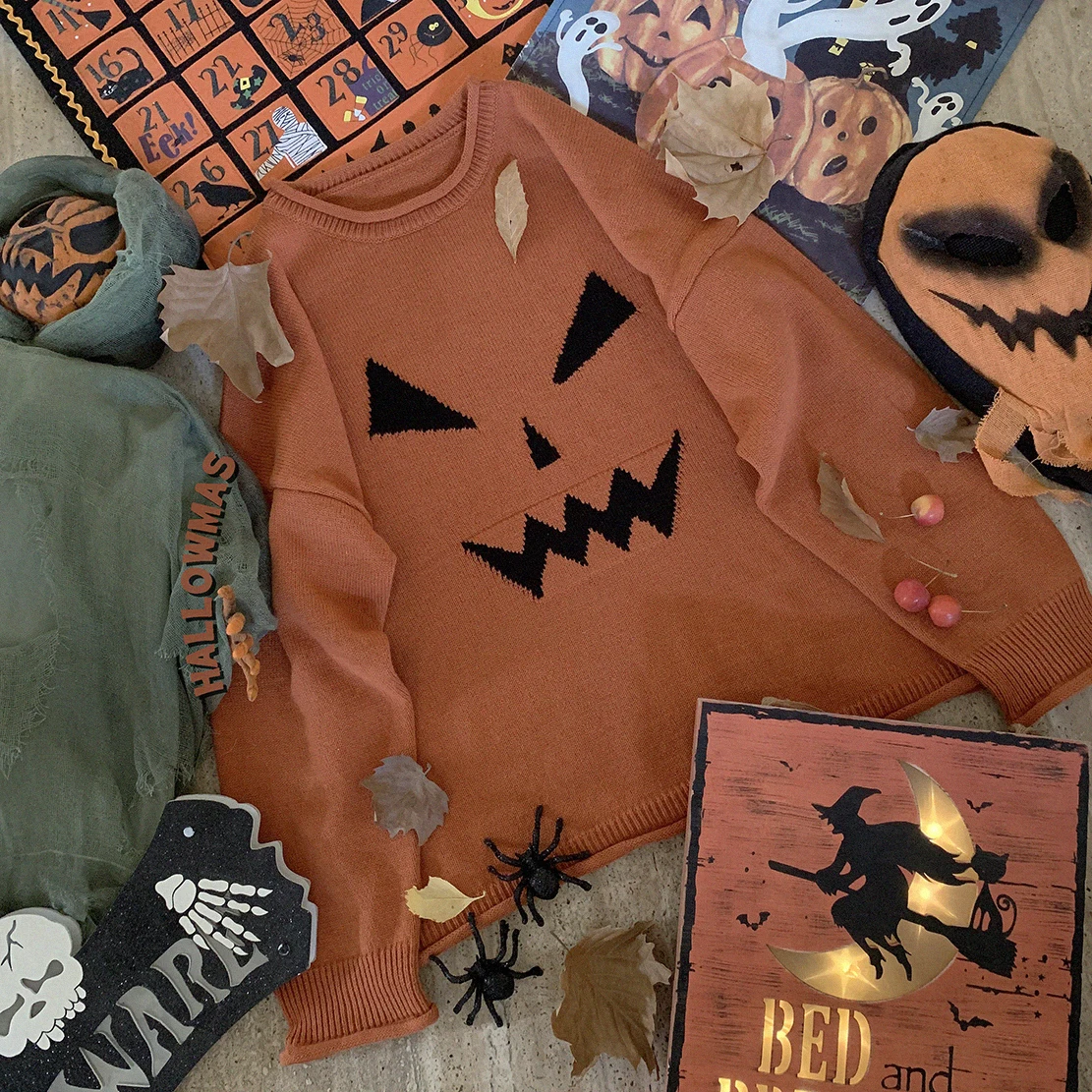 Halloween Party Sweaters Women Pullovers Pumpkin Grimace Sweet Style Harajuku | Женская одежда