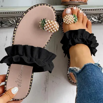 

Girls Pearl Flat Bohemian Style Lady Casual Sandals Slippers Beach Shoes Sweet Sandals Sandalias pineapple pearl 2020 New