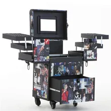 Памятное издание знаменитостей, косметический чемодан на колесиках, большой многоуровневый замок с зеркалом, чемодан для макияжа, набор инструментов для маникюра