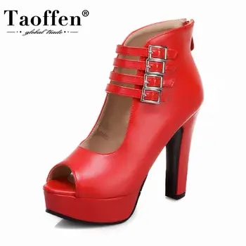 

Taoffen Size 35-50 Thick High Heels Summer Boots Sandals Peep Toe Women Shoes Sexy Platform Office Lady Buckle Ankle Shoes