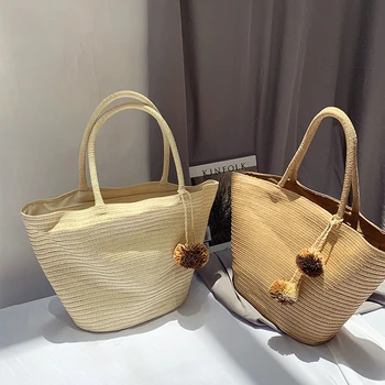 

vintage tassel straw women handbags rattan large capacity totes wicker woven lady buckets bag summer beach big purses bali bags