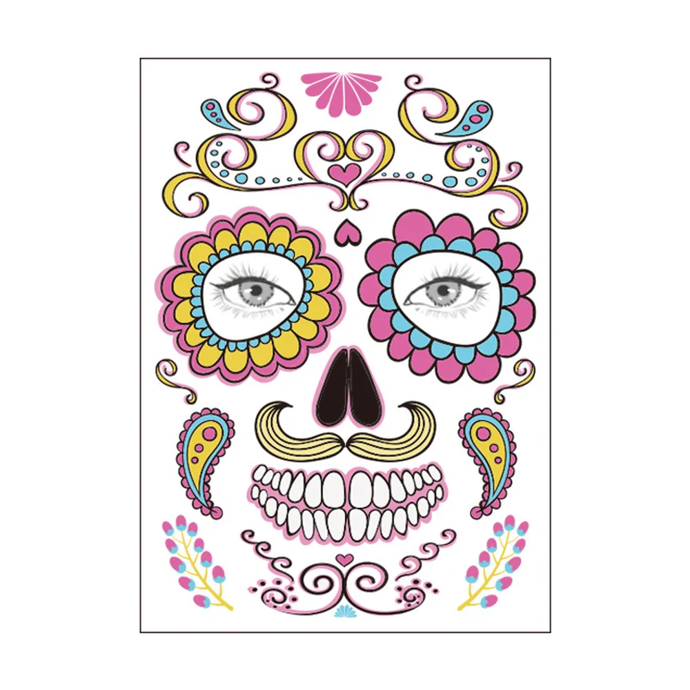 Halloween Party Decoration Halloween Mask Waterproof Temporary Tattoo Sticker Mexican Day of The Sugar Skull Mask Makeup Party,Q