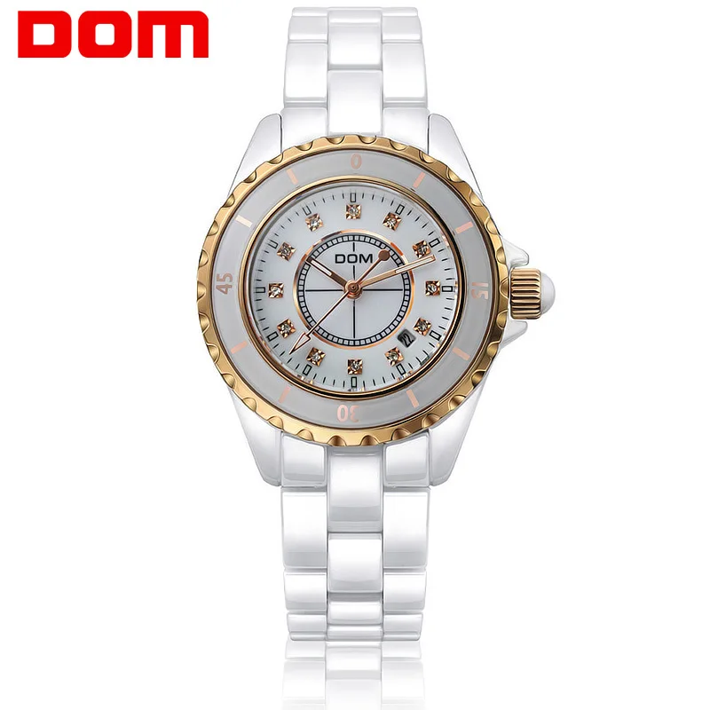 

DOM Watch Ceramic Watch Diamond Set WOMEN'S Watch Night Light Waterproof Quartz Watch Women's Fortunes Watch T-598