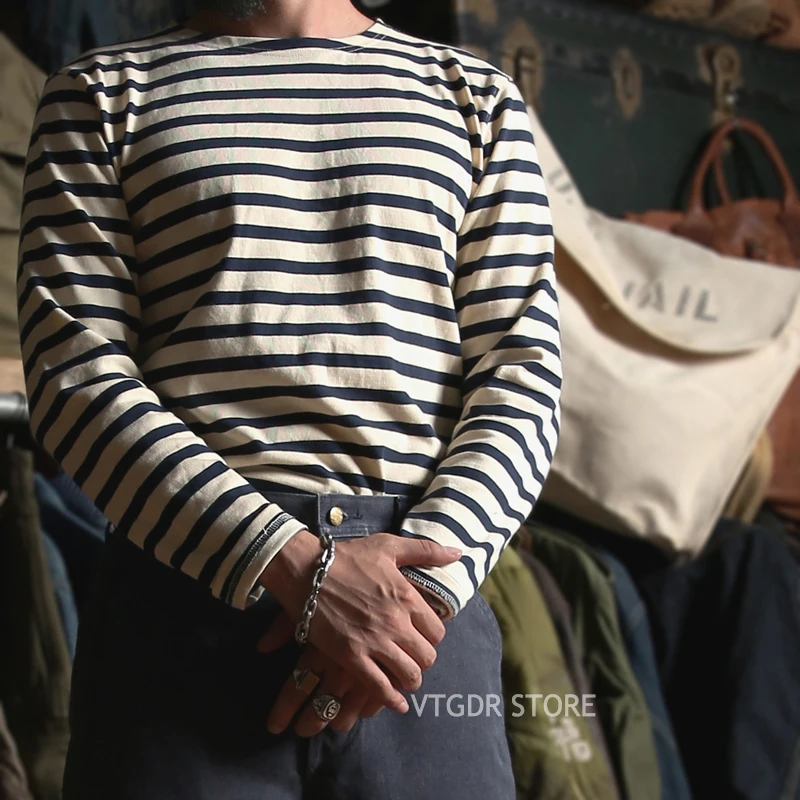 Beste Bronson Bretonse Streep Shirts Lange Mouw Vintage Mannen Franse Sailor Naval T Shirt