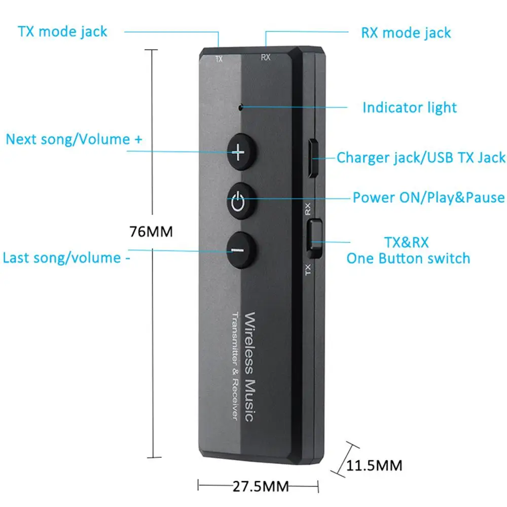 Bluetooth5 0 Adapter Transmitter and Receiver for TV to Wireless Headphone Speaker with AUX Interface