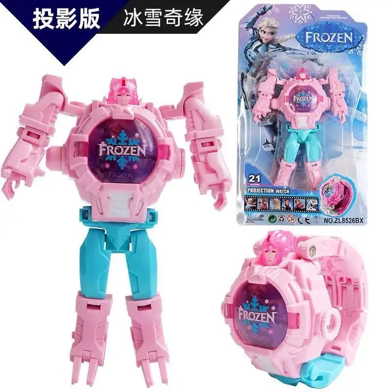 Manual deformation robot turned into Vajra projection watch toy 21 pattern cartoon electronic glowing children toy afbeelding
