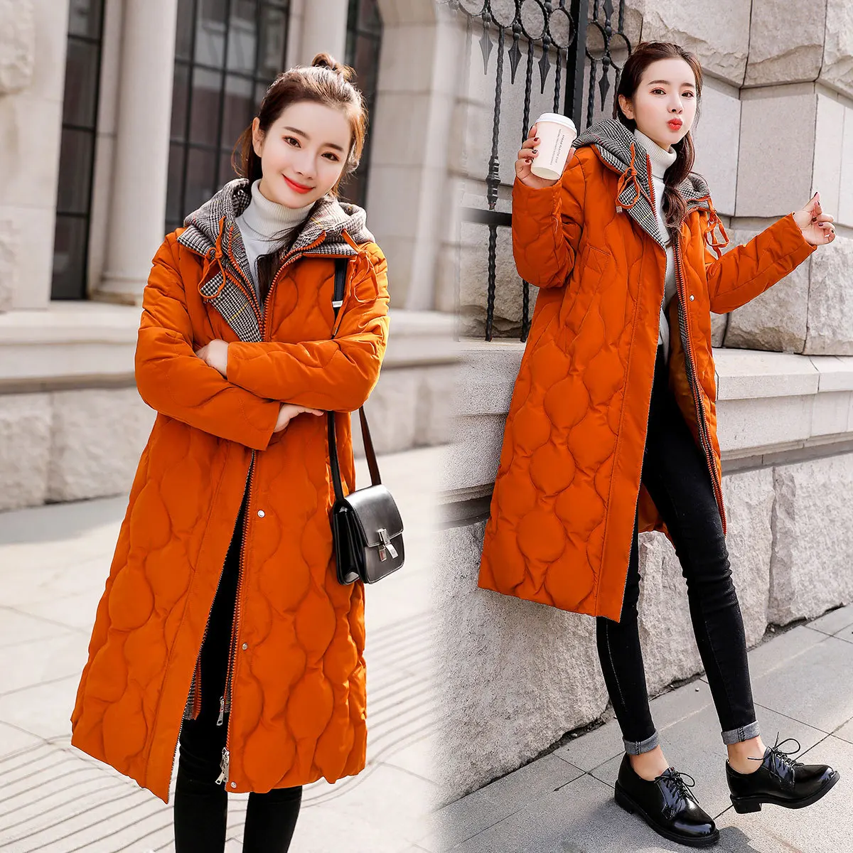 

Thick down Jacket Cotton-padded Clothes 2018 Winter New Style Korean-style Loose-Fit over-the-Knee Mid-length Cotton Overcoat Mo