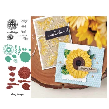 

JC Metal Cutting Dies and Clear Stamps Sunflower Letters Leaves Scrapbooking Craft Stencil Card Make Sheet Mould Die Cut Decor
