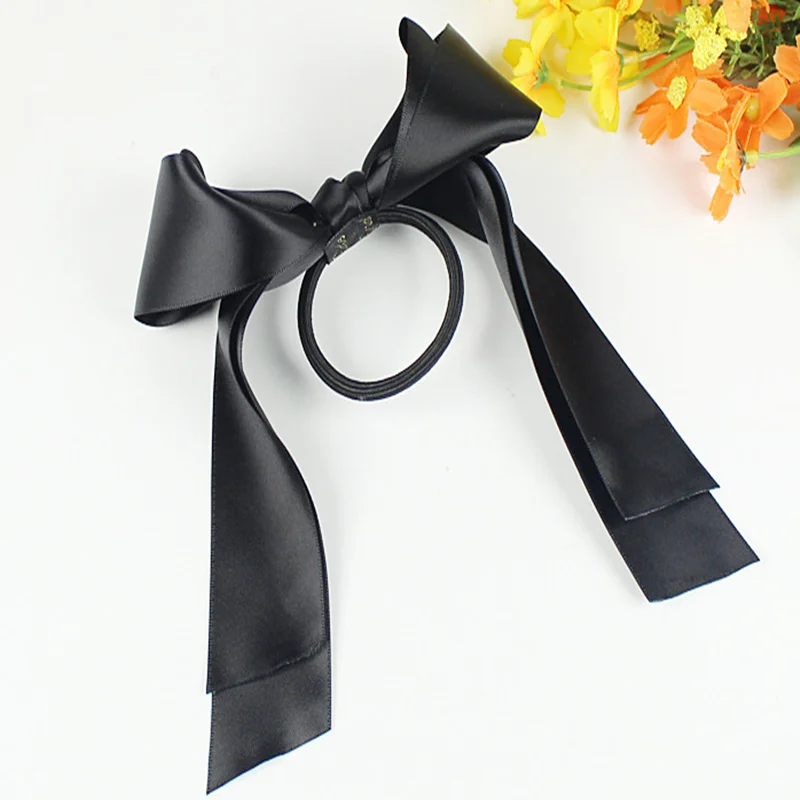 Black Hair Rope 1 шт., женские резинки, тиара, атласная лента, бант, лента для волос, резинка для волос, резинка для конского хвоста, резинка для волос, аксессуары, веревка - Цвет: Black Hair Rope