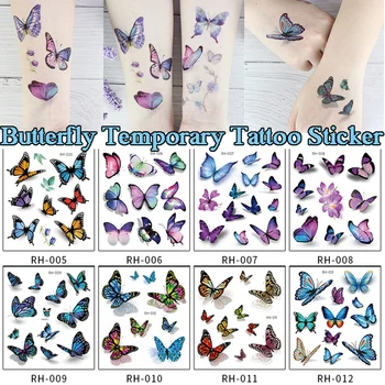 

Watercolor Butterfly Temporary Tattoo Sticker Waterproof Long Lasting Transfer Fake Tattoos Sticker Women Girl Children Body Art
