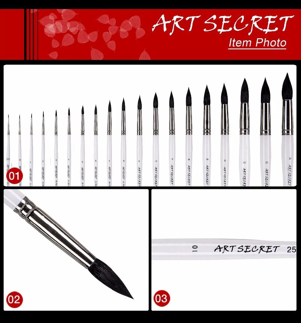 ArtSecret High Quality 25RQ Squirrel Hair Wooden Handle Brass Ferrule Brushes Art Painting For Watercolor Drawing 4