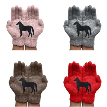 

Women Winter Warm Knitted Gloves Funny Black Horse Irregular Patchwork Mittens Premium Quality