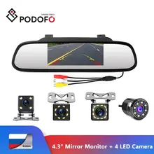 Car-Rearview-Mirror-Monitor Backup Reverse-Camera Auto-Parking-System Podofo CCD LED