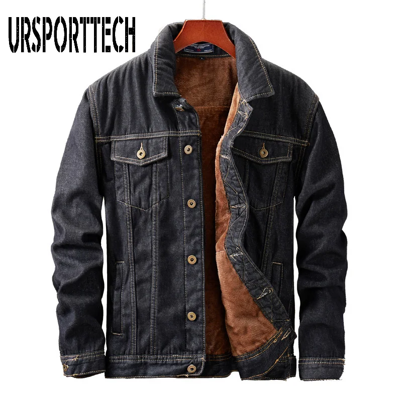 

Mens Jackets and Coats Winter Brand Black Warm Fleece Jean Jackets Men Big Sizes 5XL Thicker Cowboy Winter Denim Jacket Outwear