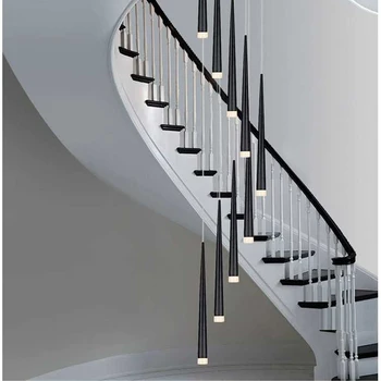 

Duplex Staircase Villa Hanging Lamp Simple Conical Hanging Lamp Living Room Restaurant Rotary Stairlight Cafe Counter Lamp