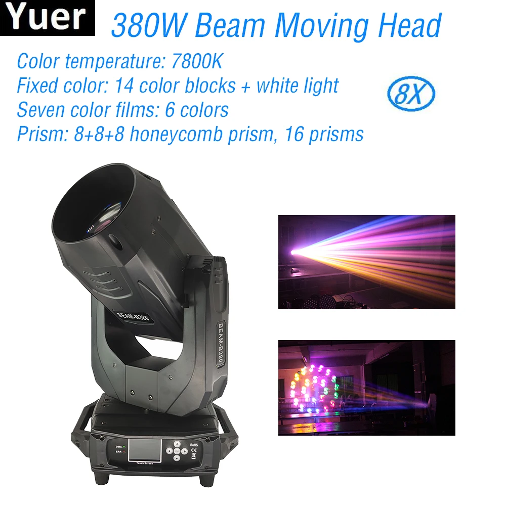 

8Pcs/Lot 380W Beam Moving Head Light DJ Disco Lights DMX512 18CH 3 Glass Patterns 16 Prism Music Party Club Bar Stage Light