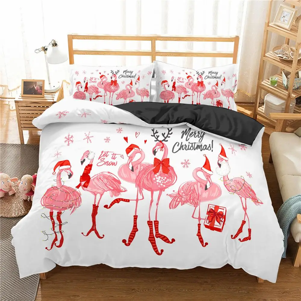 ZEIMON 3d Printed Merry Christmas Home Textiles Bedding Set Pink Flamingo Pattern Duvet Cover With Pillwocase 2/3pc Bedclothes