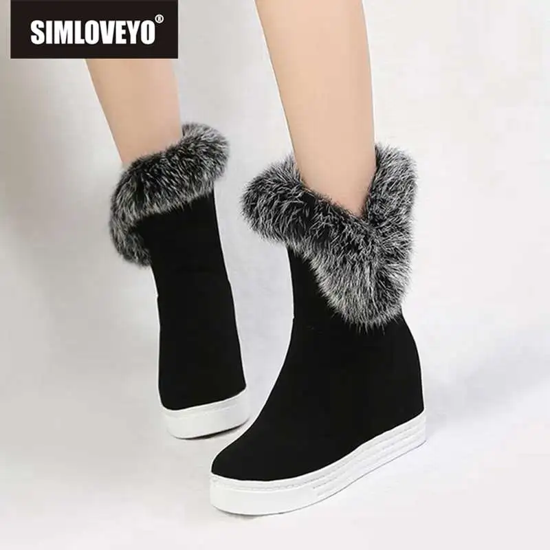 

SIMLOVEYO warm winter snow boots shoes woman height increase fur wedge boots platform round toe booties botas mujer chaussures