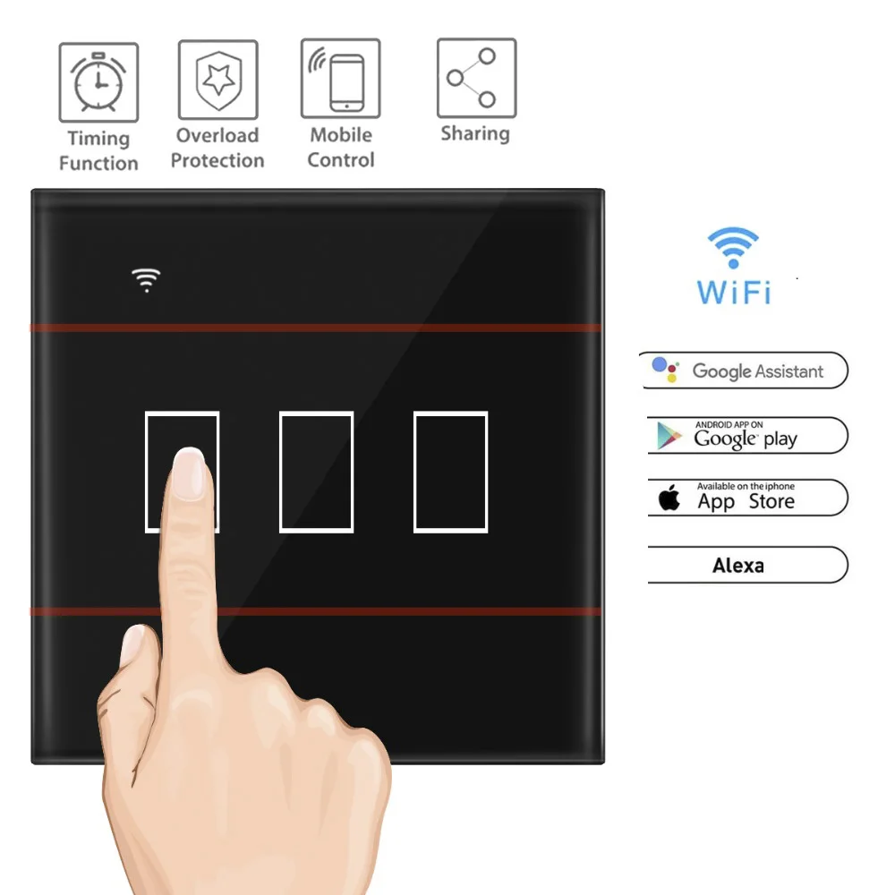 

Touch Switch Crystal Glass Panel 1/2/3 Gang Smart Wall Light Touch Switch EU /US Standard 220v Work with Alexa Google Home