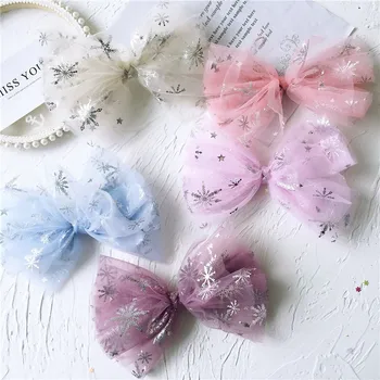 

10*15cm 5pcs/lot DIY handmade snowflake ice princess knotted mesh bowknot appliques hair accessories bag material